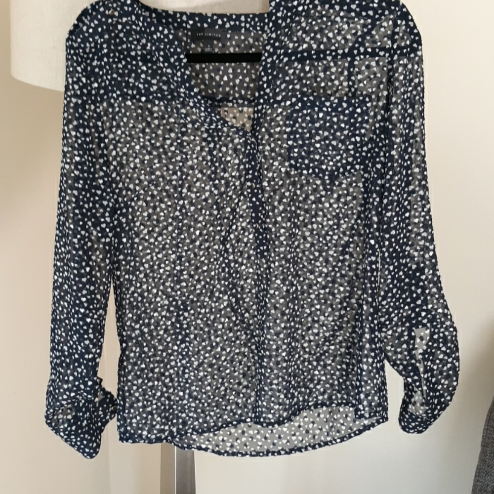 The Limited sheer/navy heart print blouse